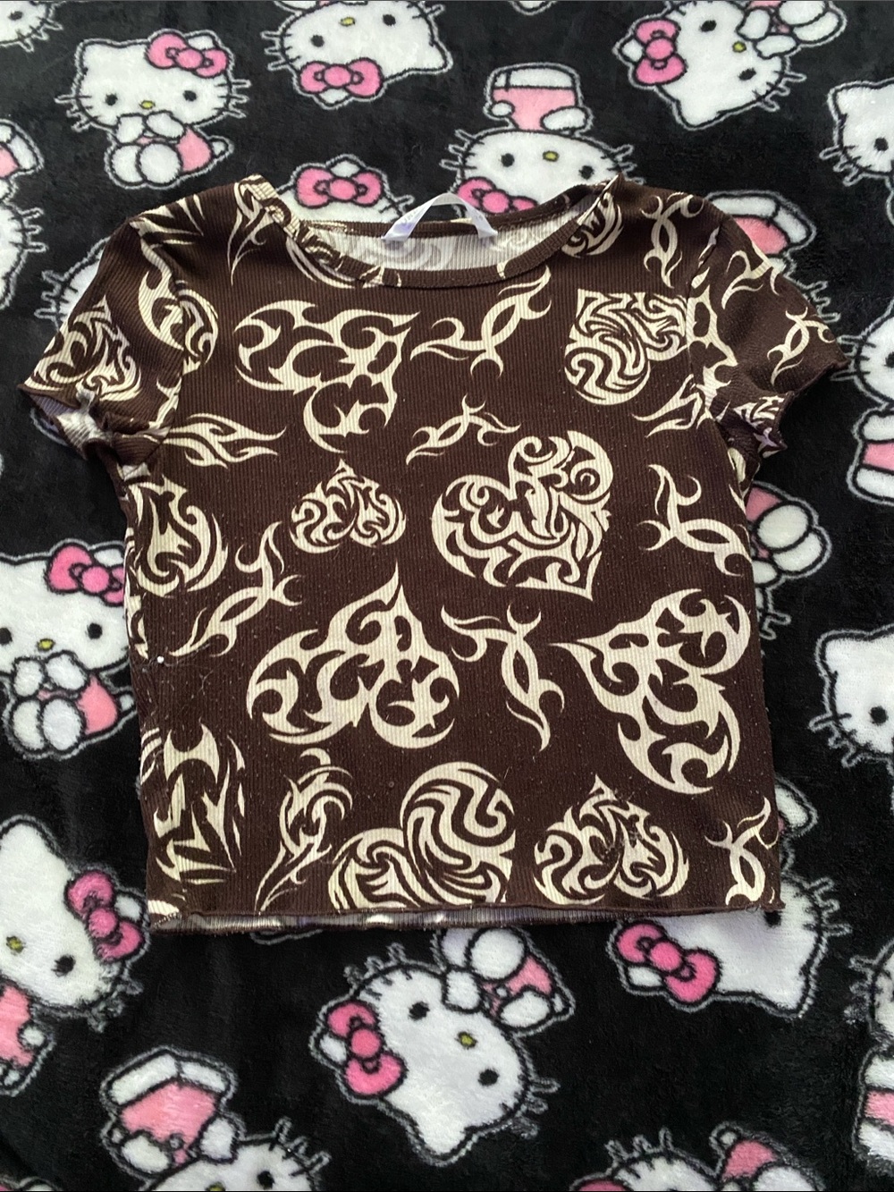 Urban Outfitters Kids Short Sleeve Brown & Cream Heart Print Tee